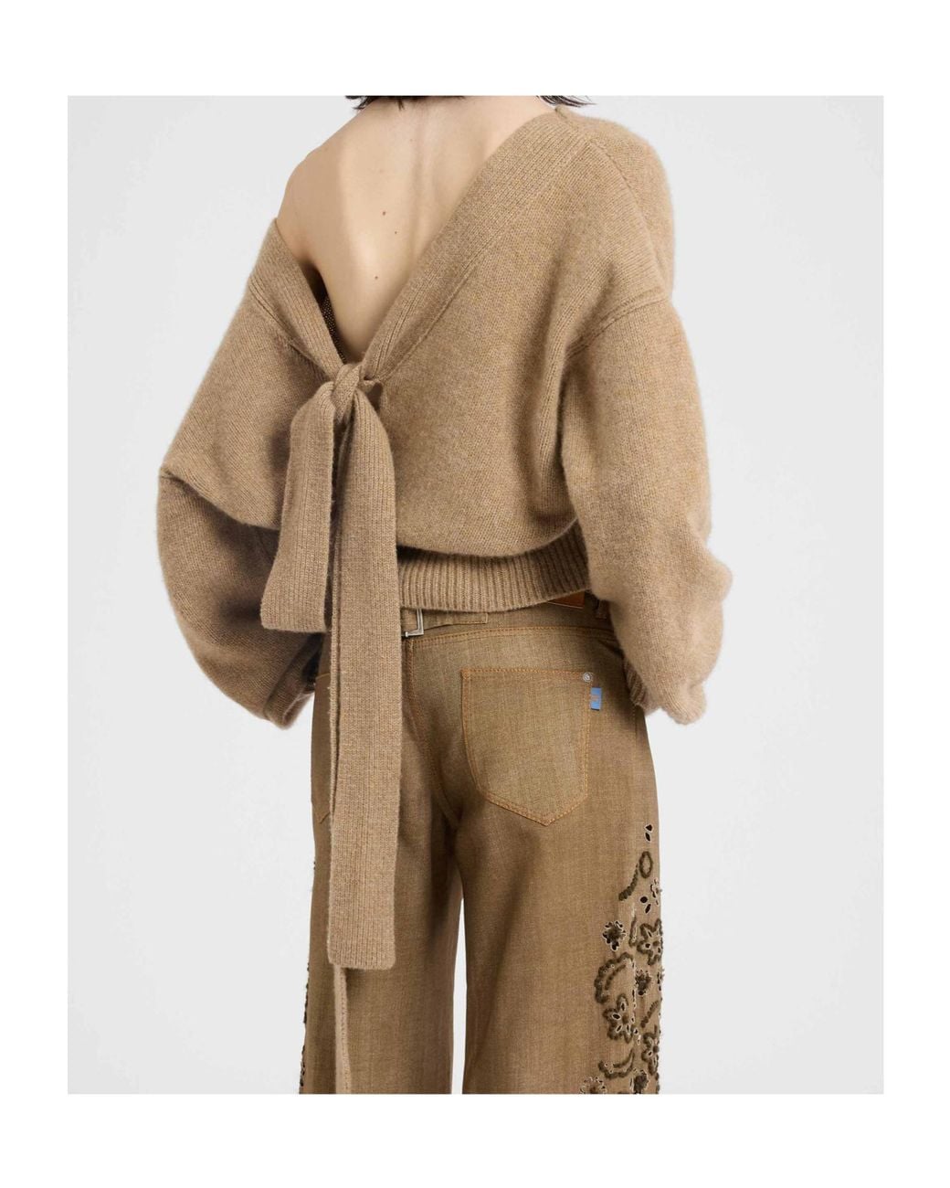 Ermanno Scervino Natural Open-Back Bow-Detail Sweater