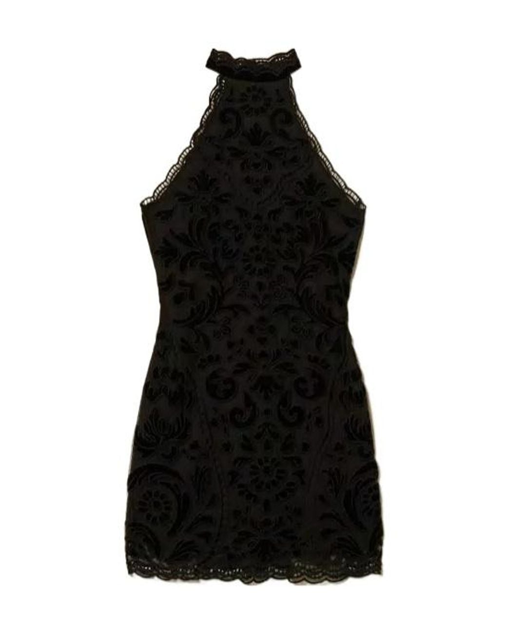 Twinset Black Halter-Neck Embroidered Mini Dress