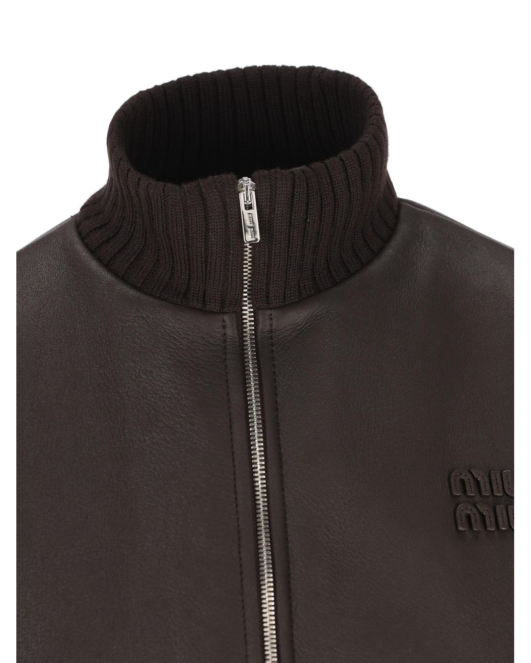 Miu Miu Black Long-Sleeved Leather Jacket