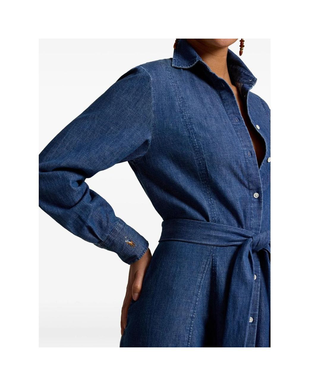 Polo Ralph Lauren Blue Belted Button-Down Midi Dress