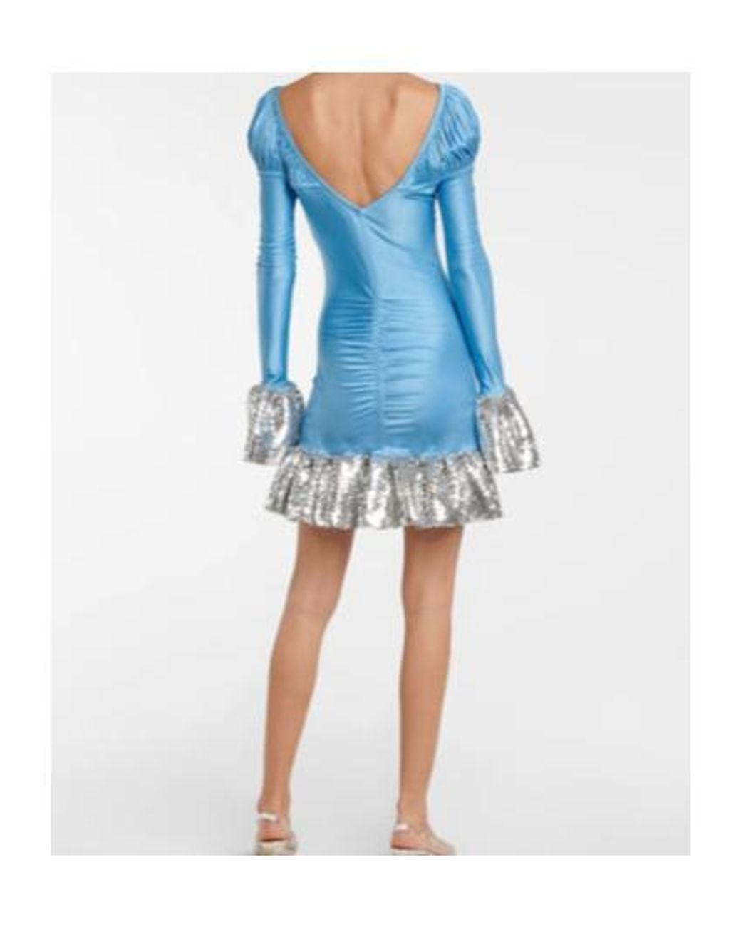 Rabanne Blue Embellished Pleated Metallic Wire Mini Dress