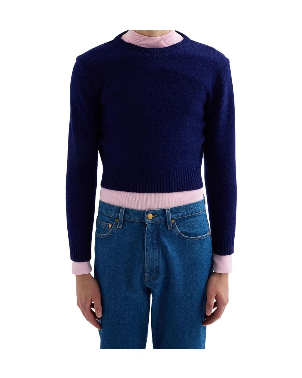 Jil Sander Blue Cropped Wool Sweater for men