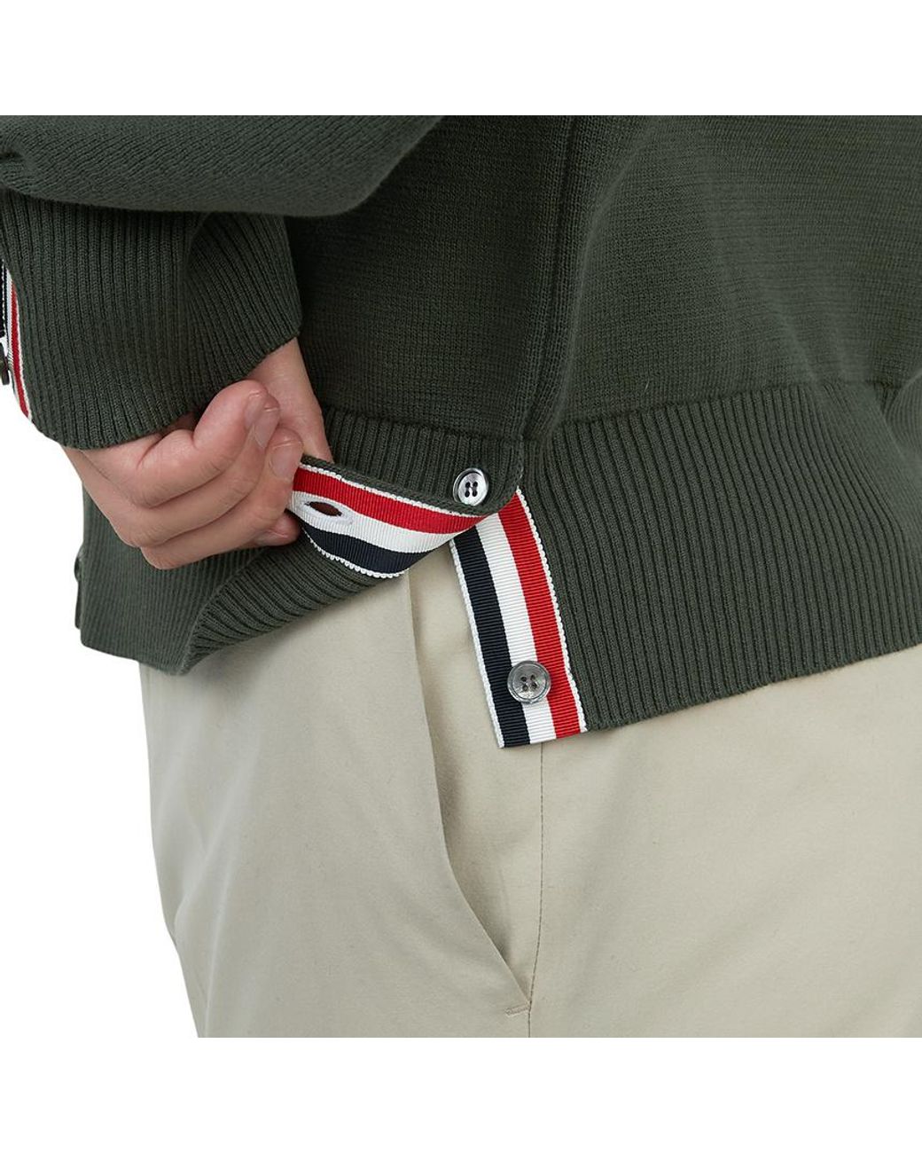 Thom Browne Green Bar Cotton Cardigan for men