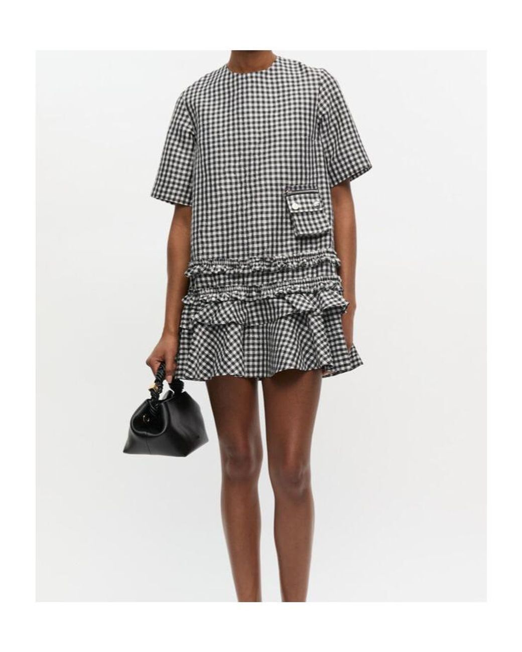Ganni Gray Checked Mini Dress