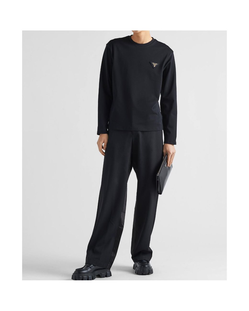 Prada 長袖 ジャージー Tシャツ Long-sleeved T-shirt関税込 prada-F0002-Logo-Patch-Long-