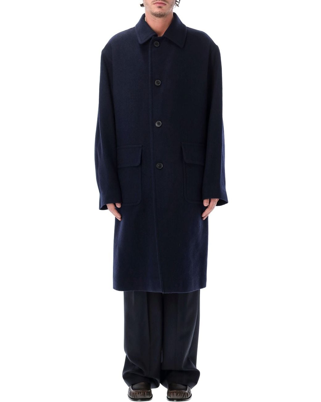 Dries Van Noten Blue Single-Breasted Coat for men