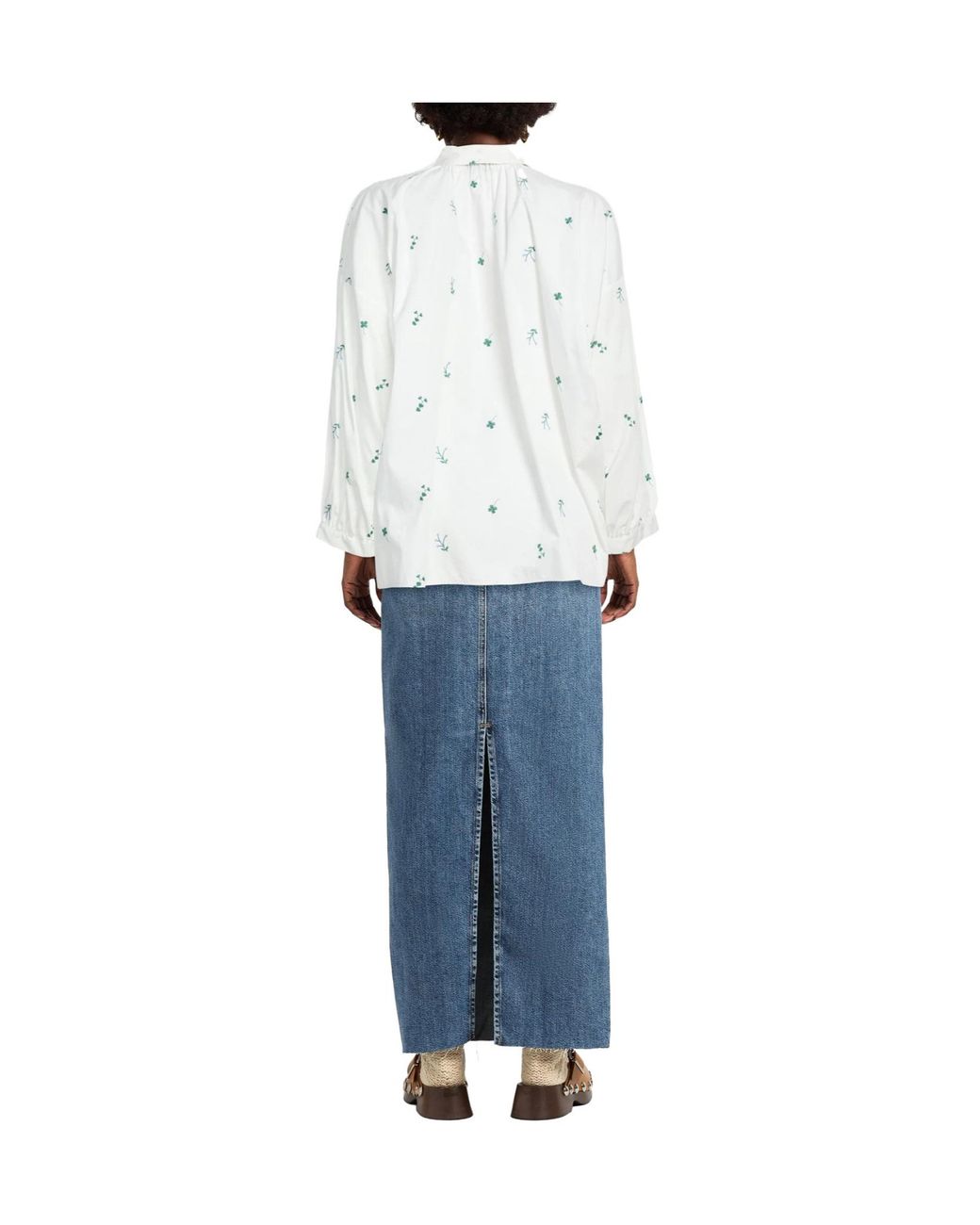 Weekend by Maxmara White Solid Color With Embroidery, Classic Turn-Down Collar, Button