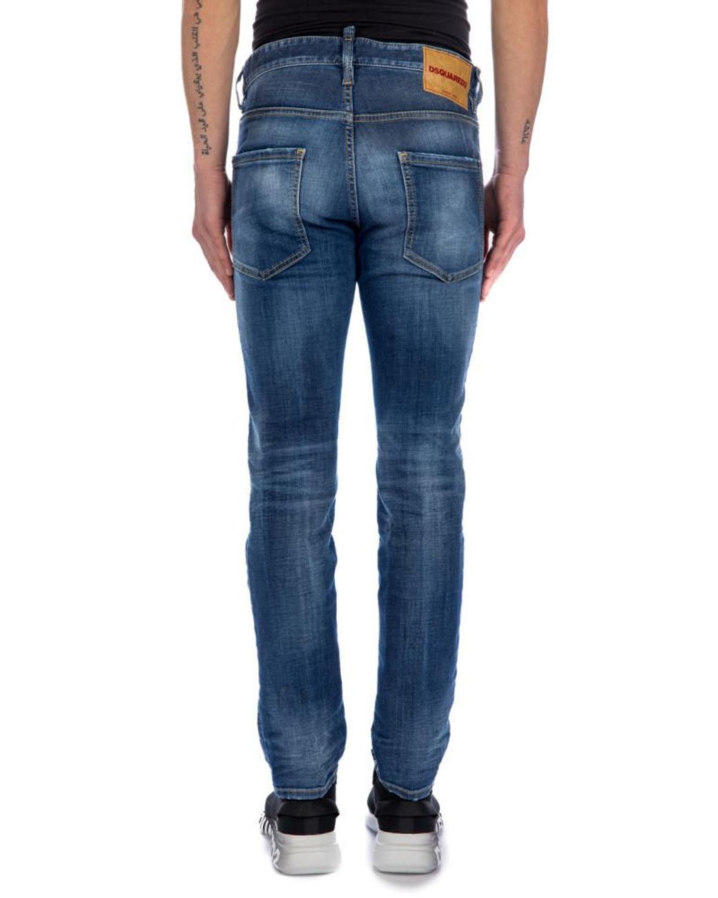DSquared² Blue Logo Patch Distressed Slim-Fit Jeans for men
