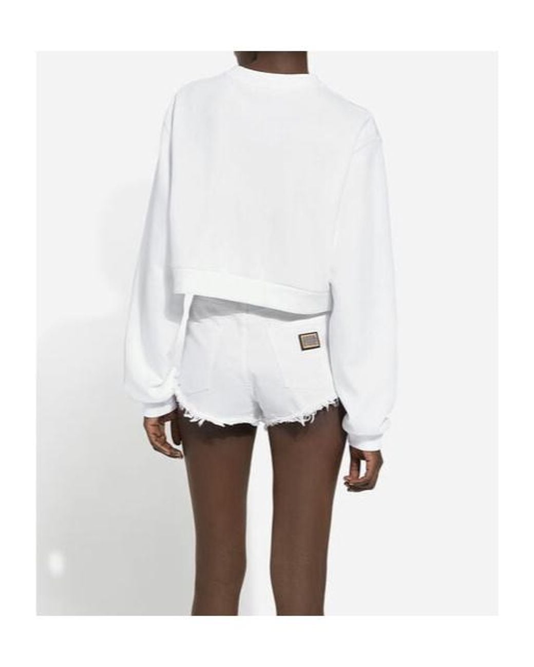 Dolce & Gabbana White Cotton Blend Logo Crewneck Sweatshirt