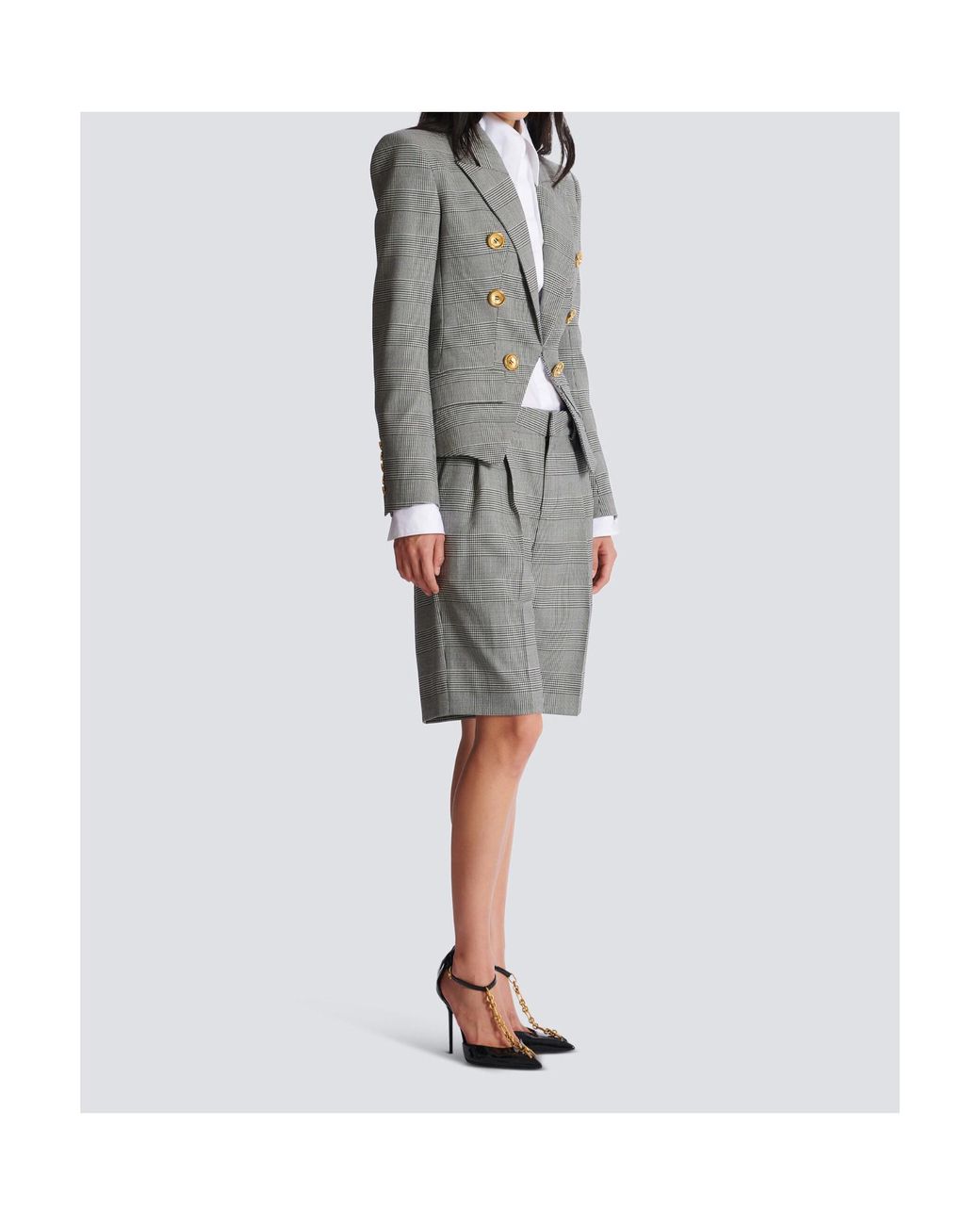 Balmain Gray Prince Of Wales Jacquard 6-Buttons Jacket