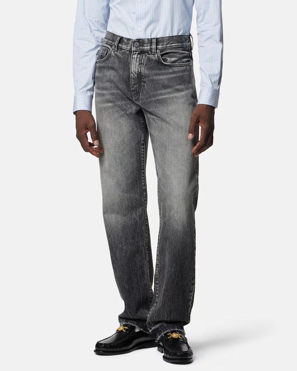 Versace Gray Logo-Patch Loose Jeans for men