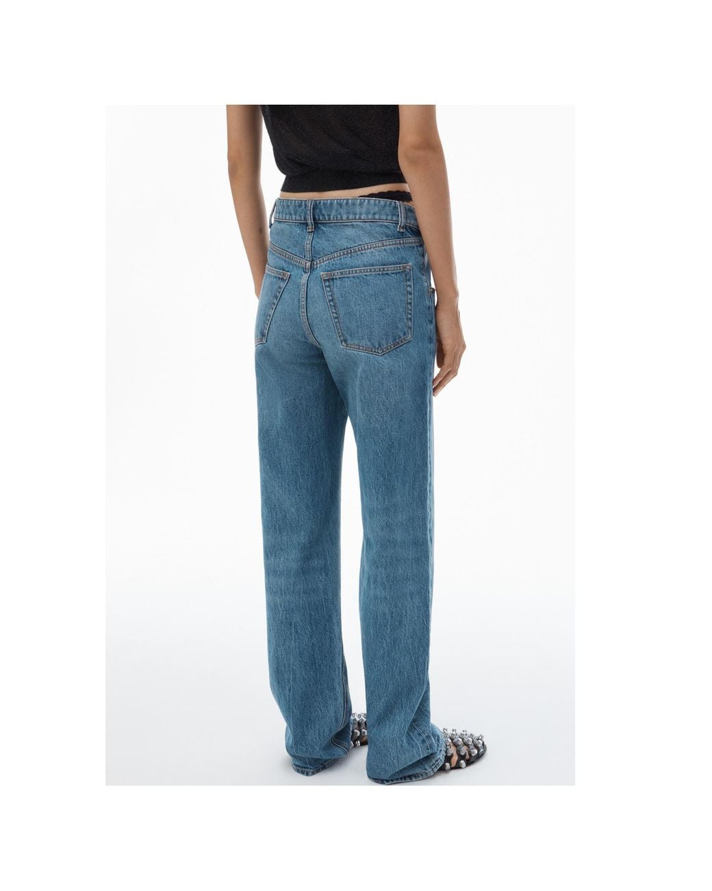 Alexander Wang Blue Asymmetrical Lace-Detailed Jeans
