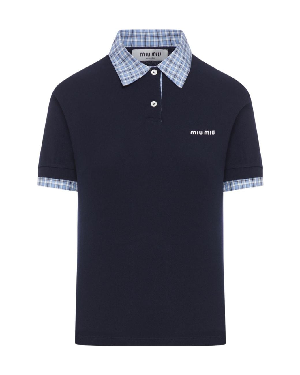 Miu Miu Blue Logo-Embroidered Short-Sleeved Polo Shirt