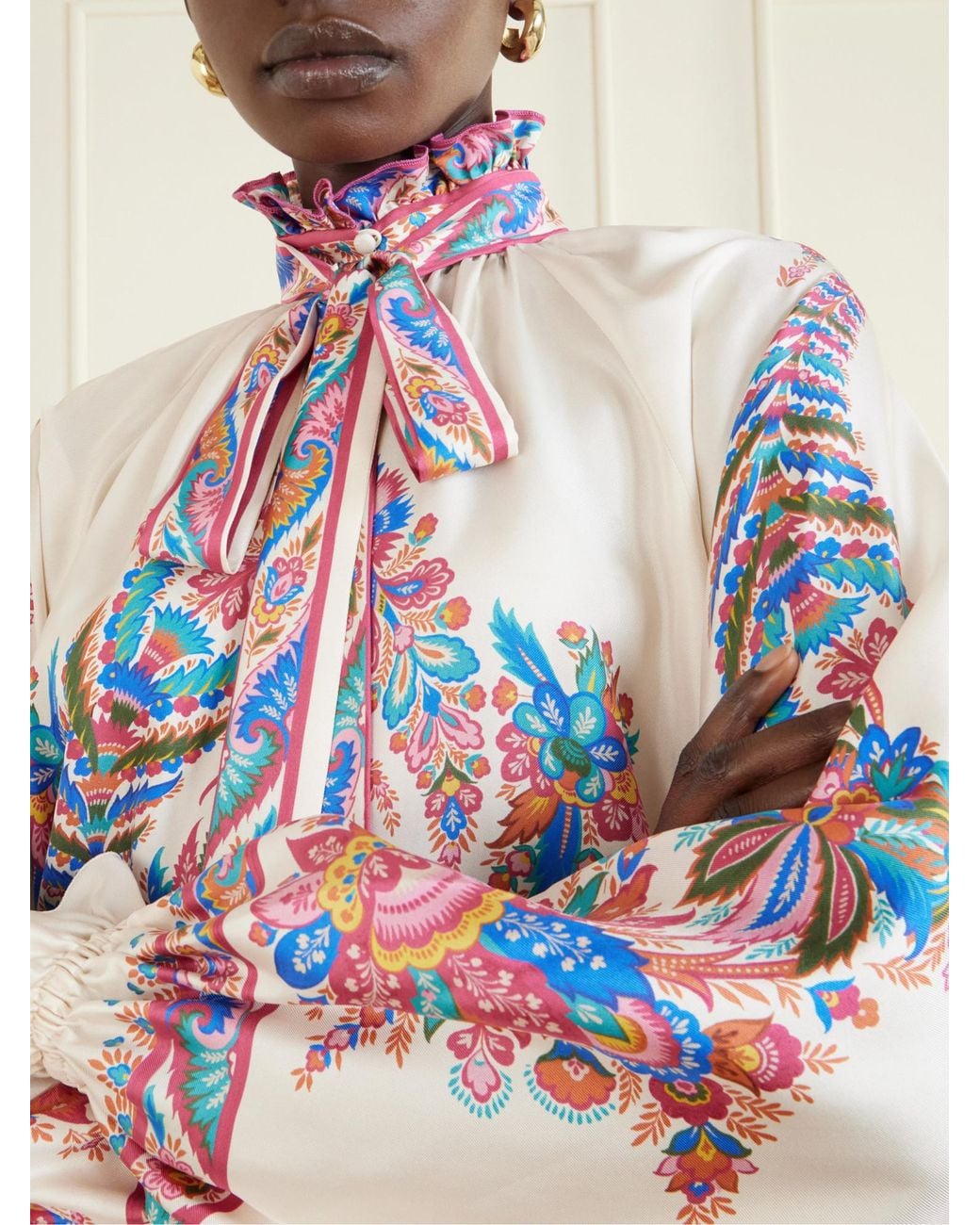 Etro Red Pussy-Bow Paisley-Print Silk Blouse