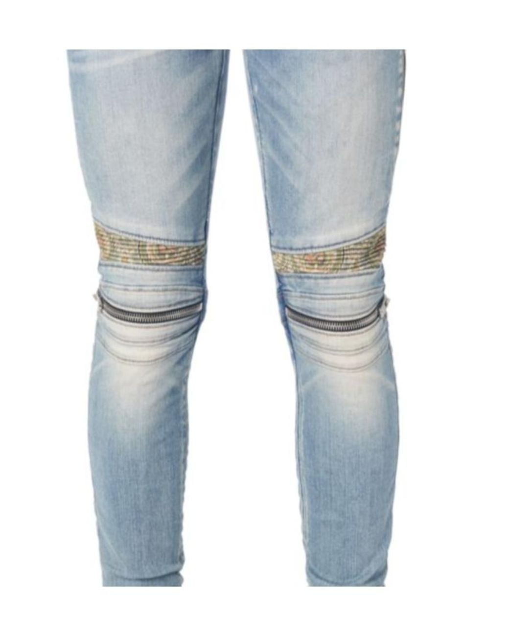 Amiri Blue Paisley-Patch Skinny Jeans for men