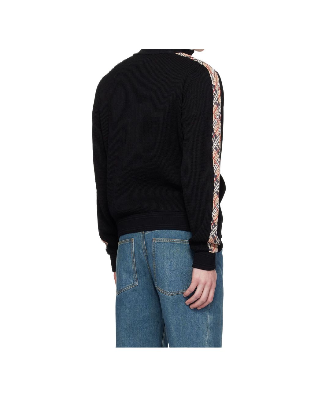 Burberry Blue Check Trim Zip-Up Sweater for men