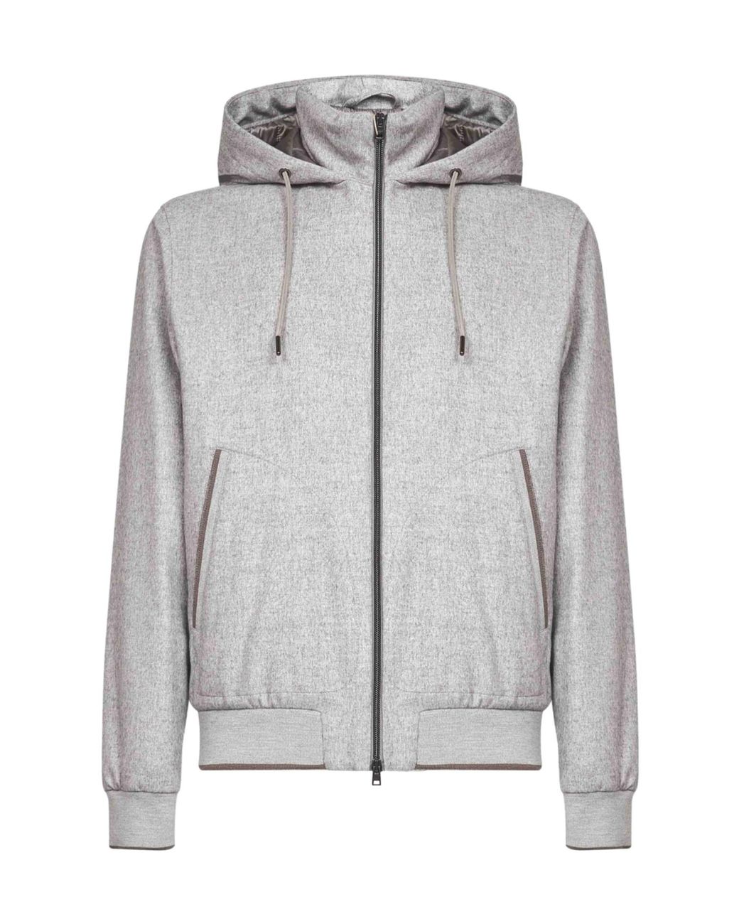 Herno Gray Zip-Up Drawstring Hooded Jacket for men