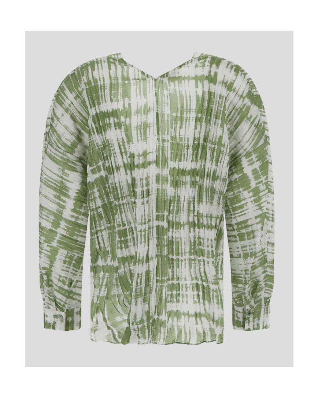 Vince Green Tie-Dye Long-Sleeve Silk Blouse