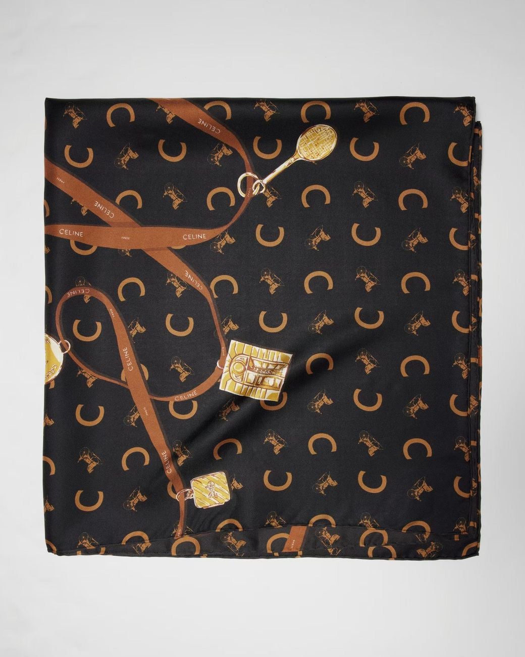 Céline Black Ribbons And Charms Foulard, 90