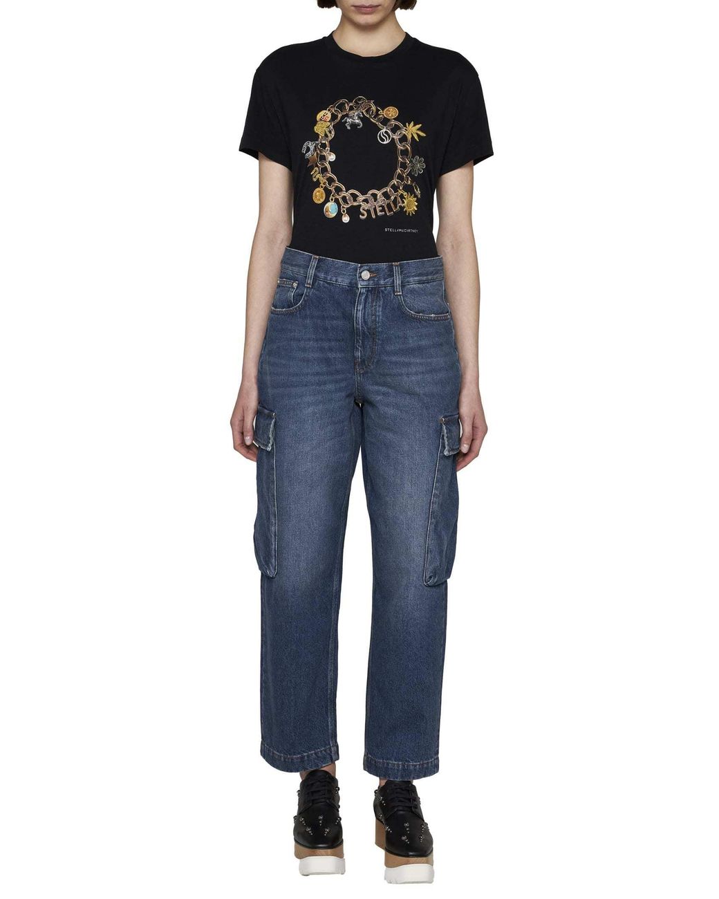 Stella McCartney Blue High-Waist Cropped Cargo Jeans