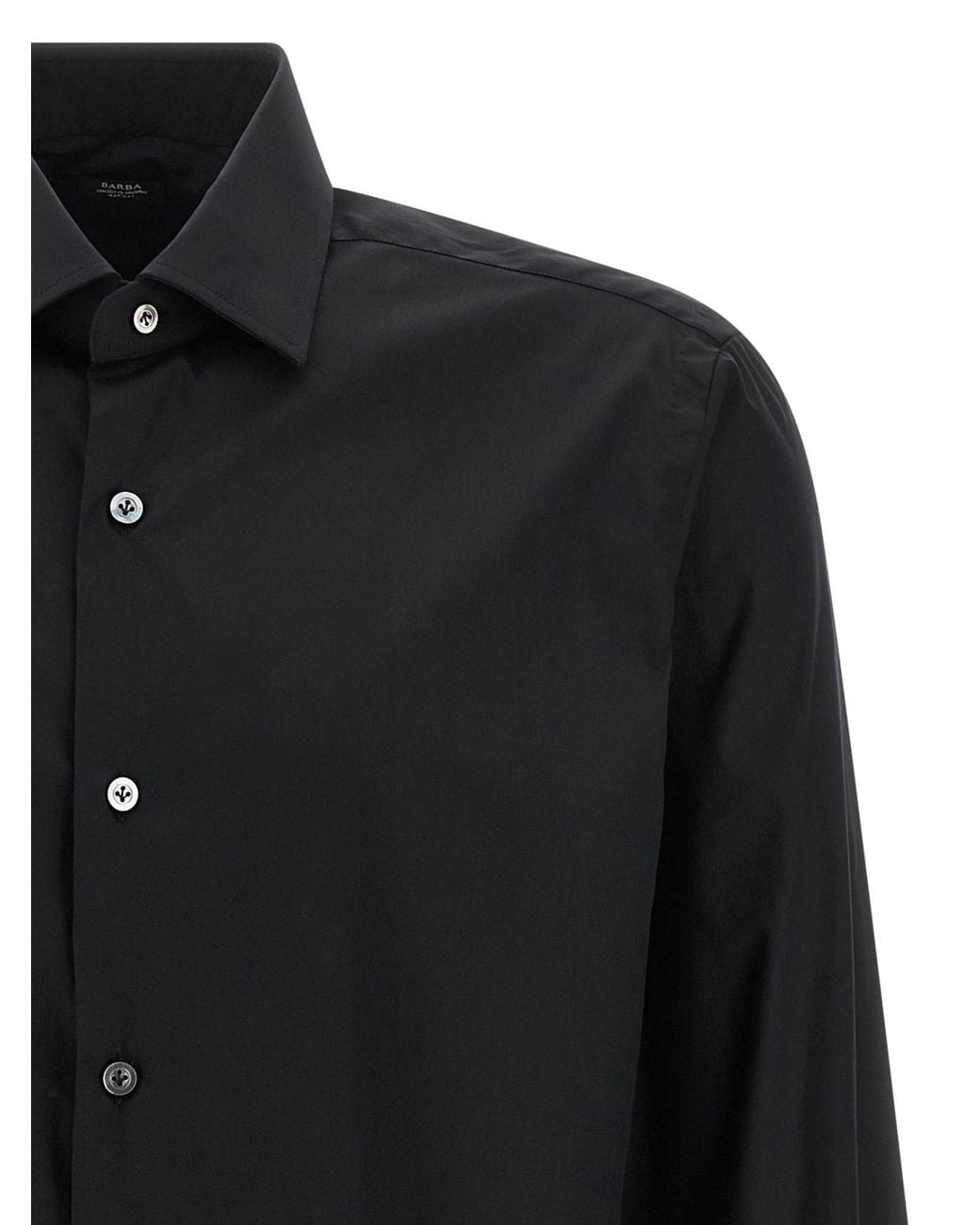Barba Napoli Black Stretch Poplin Shirt for men