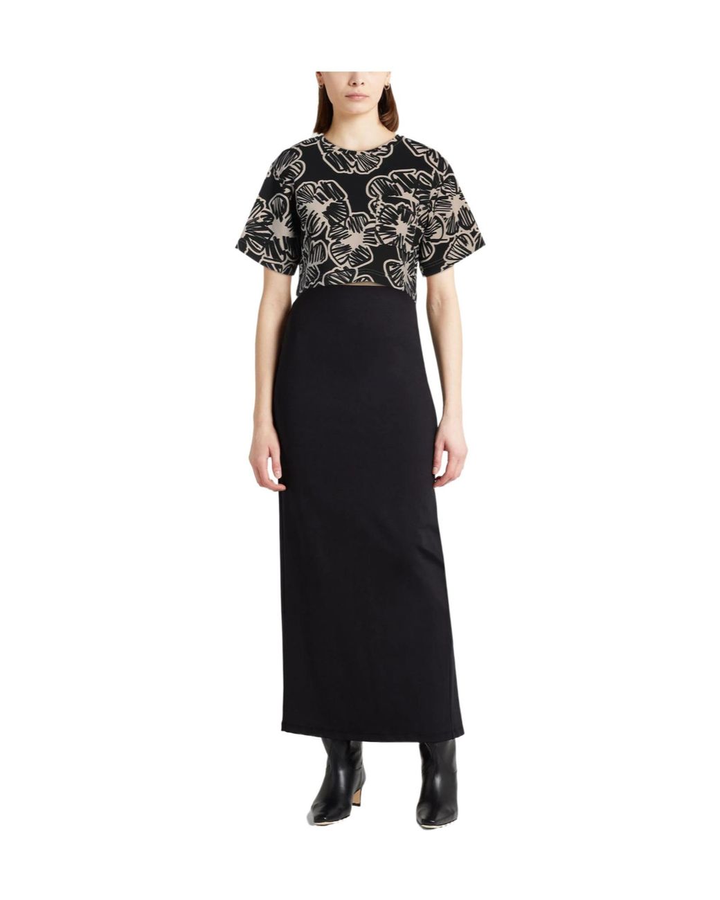 Max Mara Black Two-Color Short-Sleeved T-Shirt