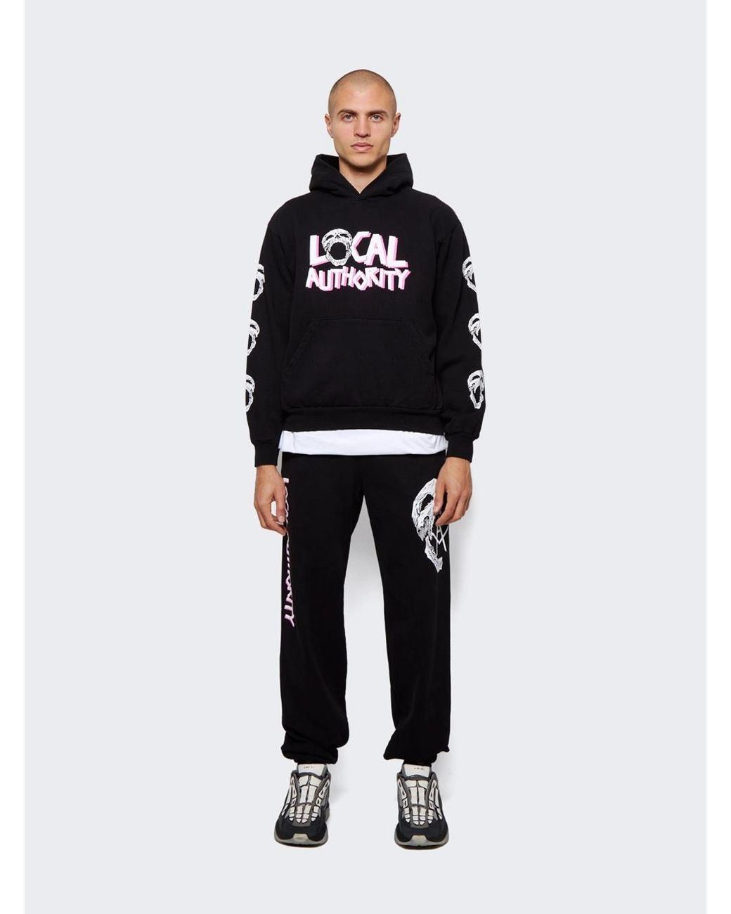 Local Authority Blue Skull Print Hoodie for men