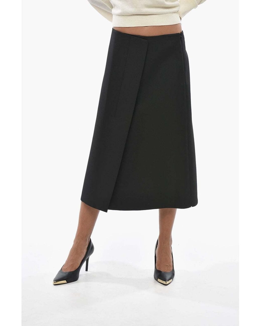 Max Mara Black Biada A-Line Midi Skirt