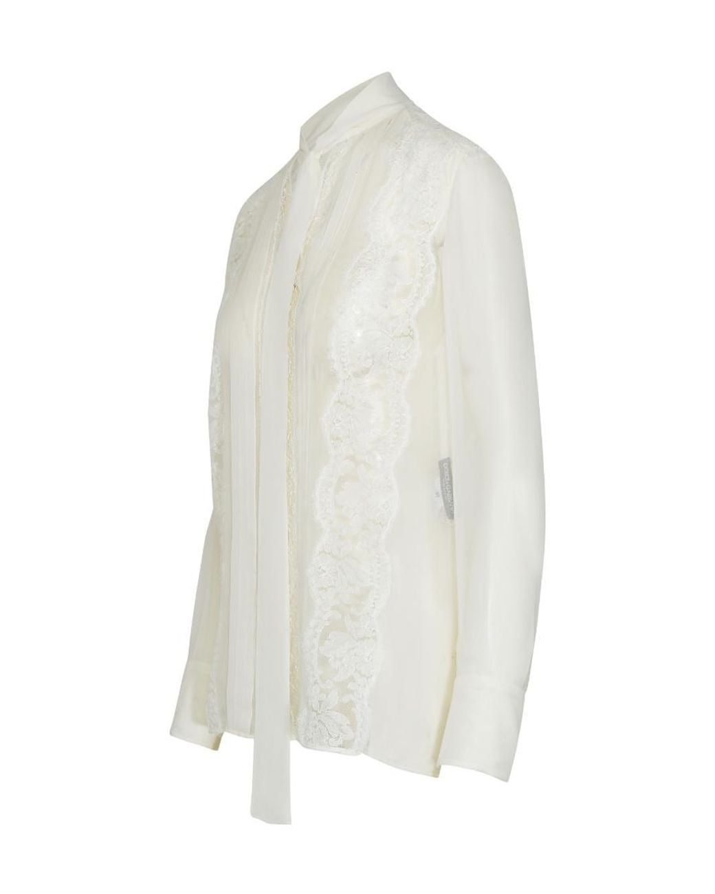 Dolce & Gabbana White Lace Pussy-Bow Chiffon Blouse