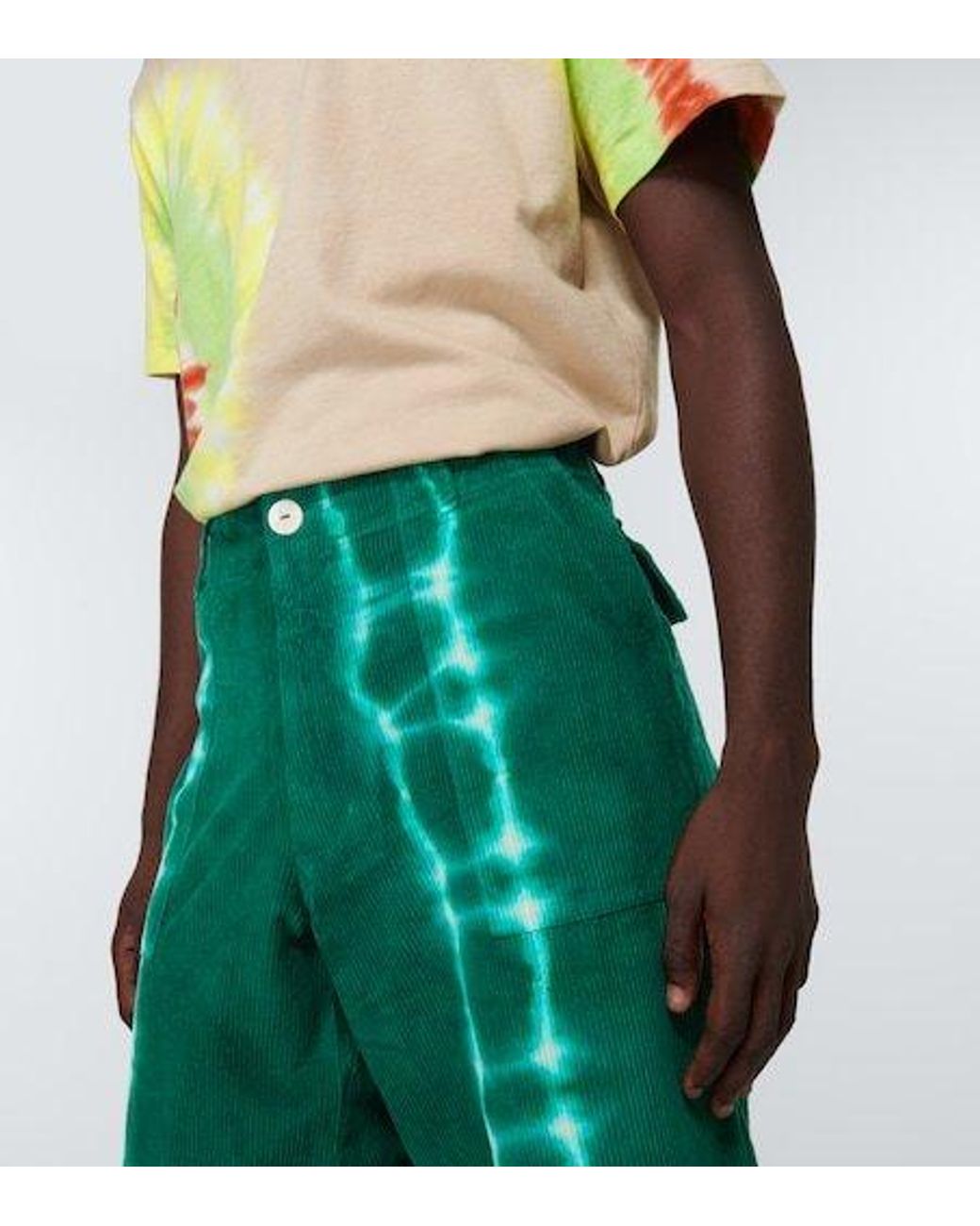 The Elder Statesman Green Tie-Dyed Corduroy Pants for men