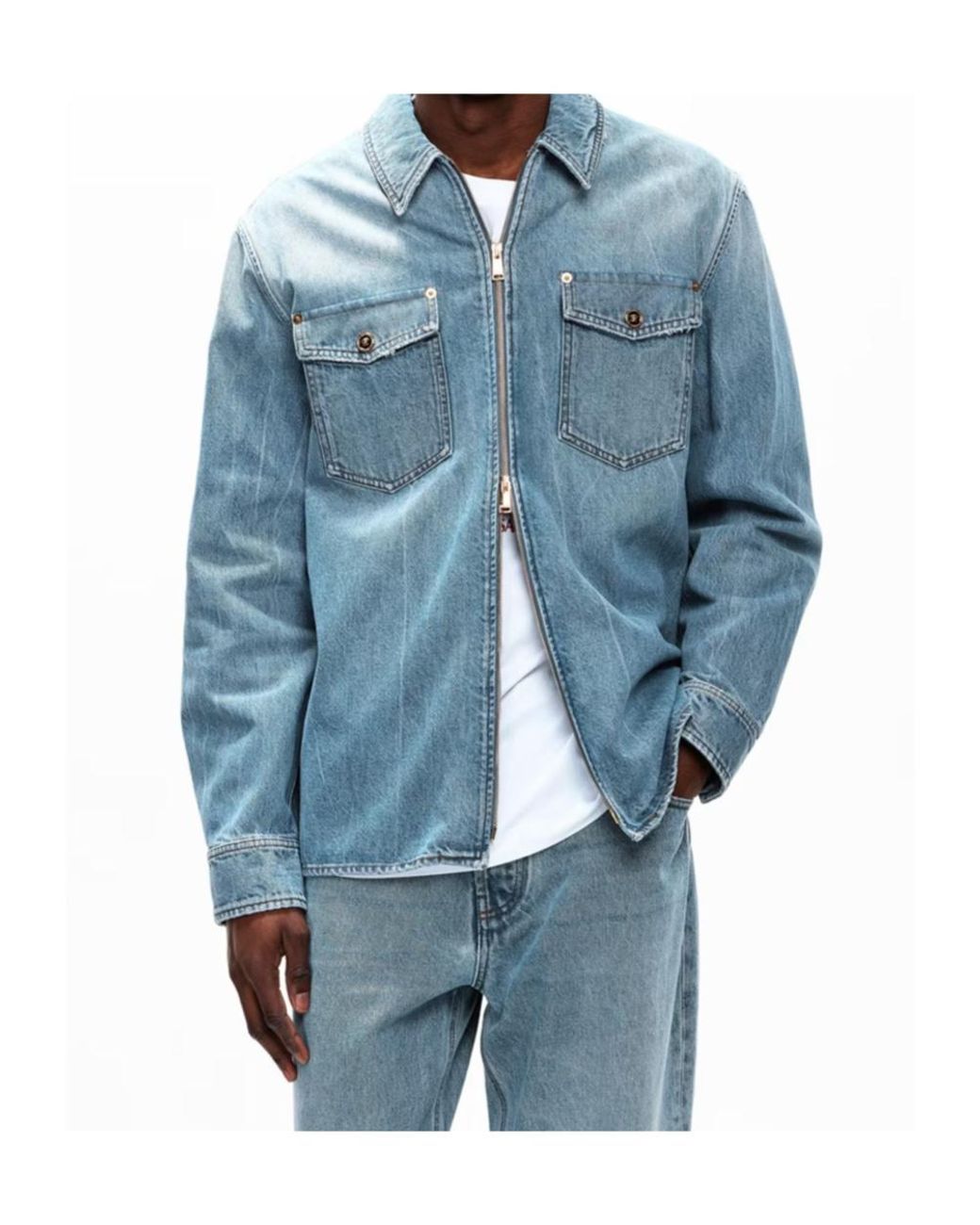Versace Blue Stonewashed Long-Sleeve Denim Shirt for men