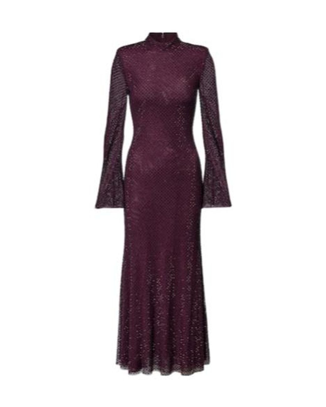 Self-Portrait Purple Rhinestone Mesh Maxi Dress