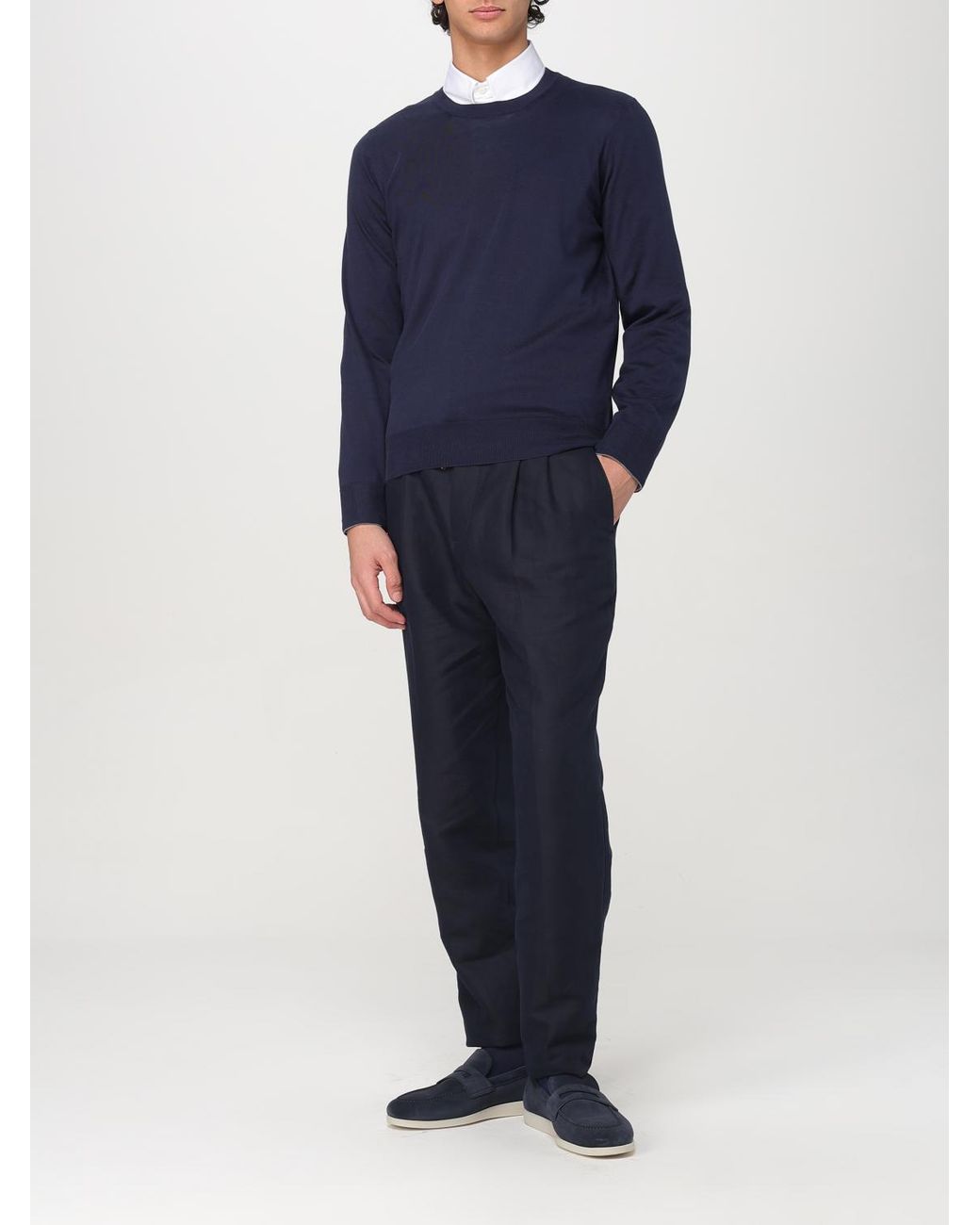 Brunello Cucinelli Blue Drawstring Straight-Leg Trousers for men