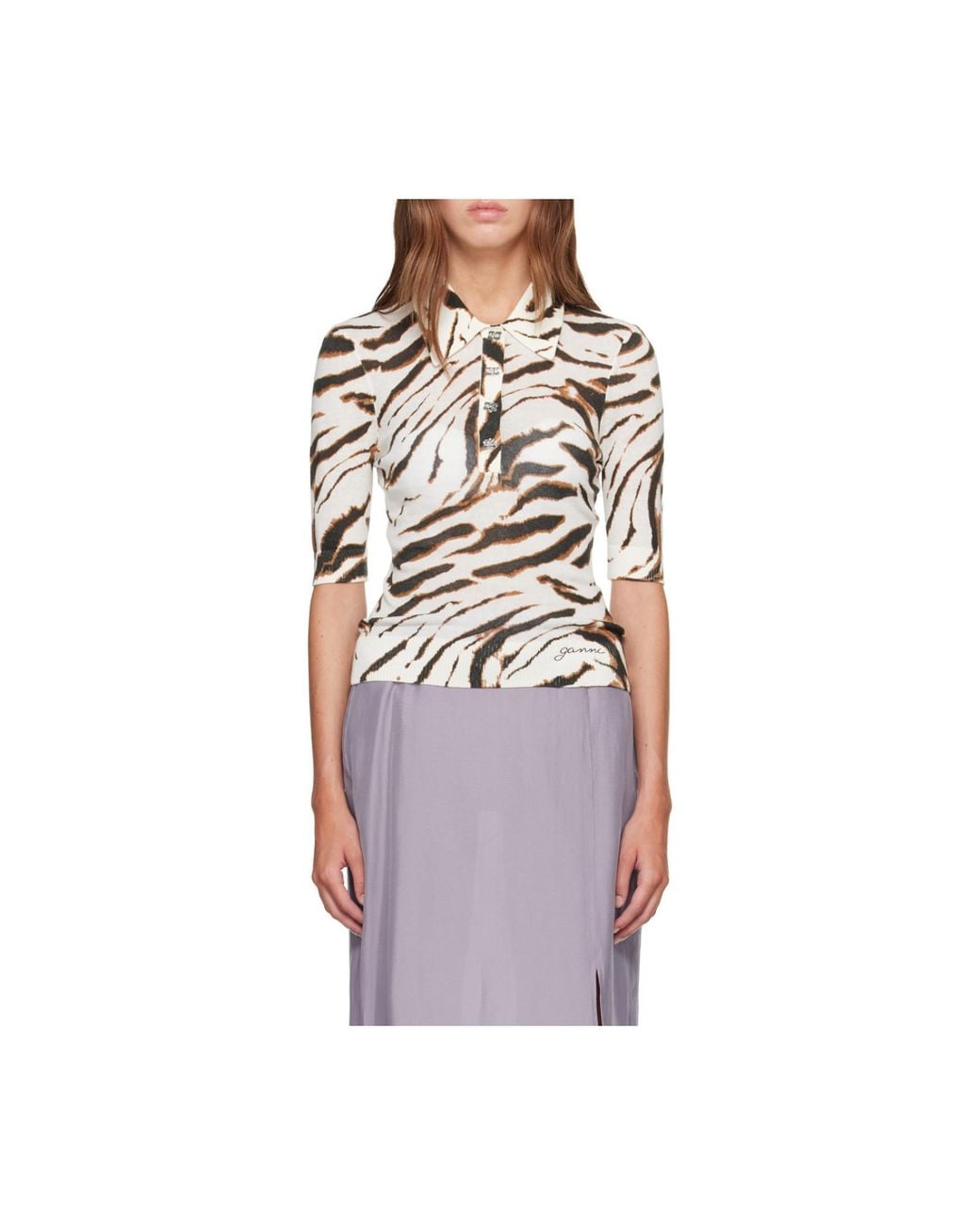 Ganni Multicolor Jacquard Pattern Polo Top