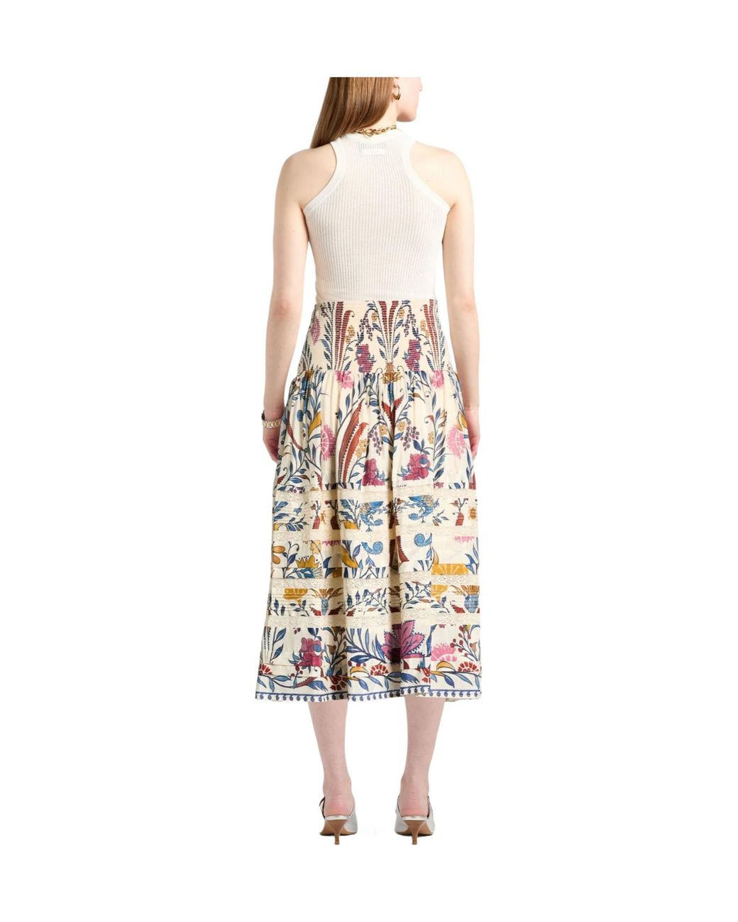Farm Rio White Floral Trumpet Skirt