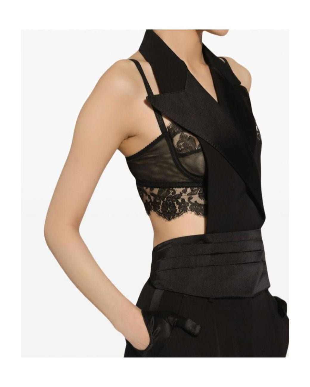 Dolce & Gabbana Black Satin Fitted Waistcoat With Buckle Strap