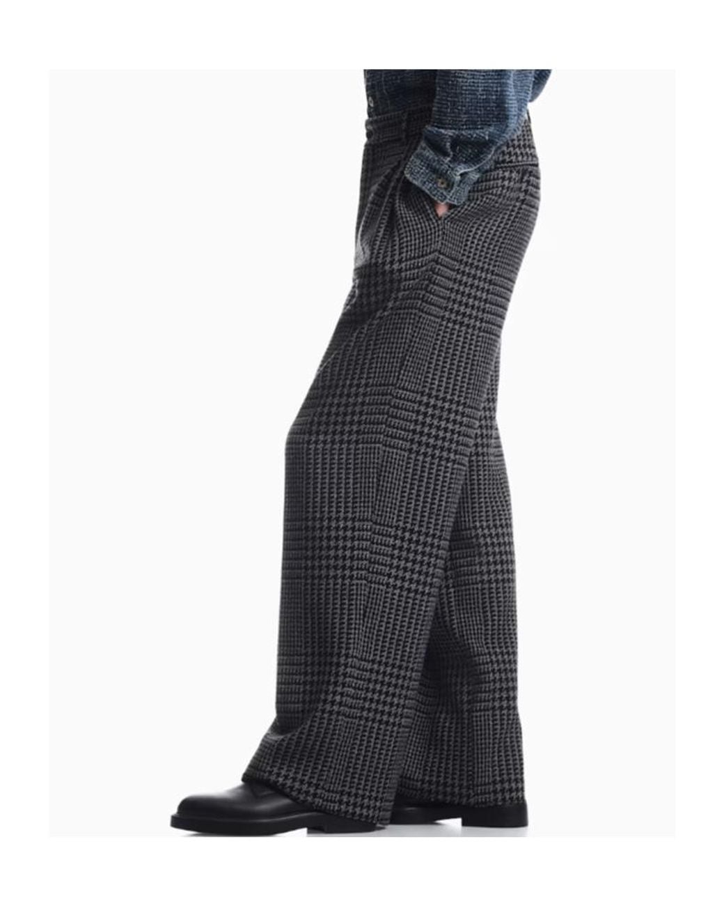 Emporio Armani Gray High-Waisted Pleated Trousers With A Houndstooth Pattern for men