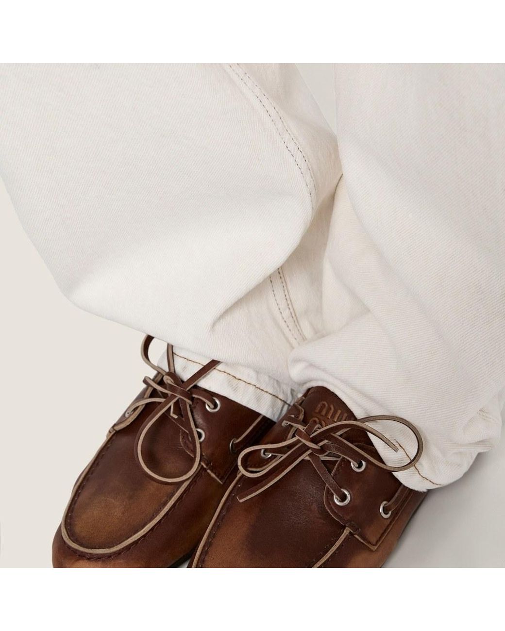 Miu Miu White Logo-Embroidered Denim Jeans