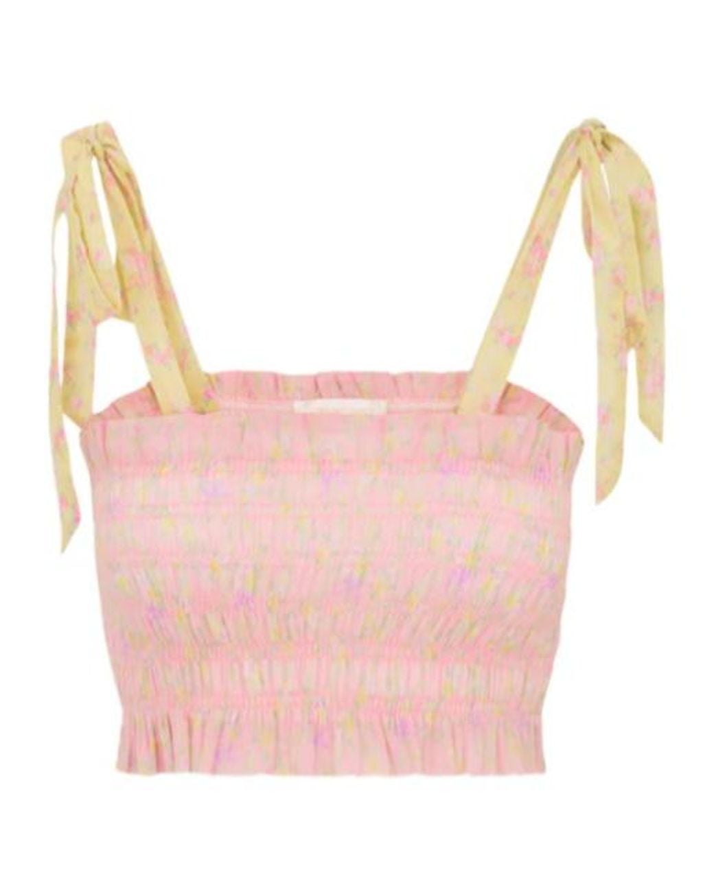 LoveShackFancy Pink Corbin Smocked Crop Top