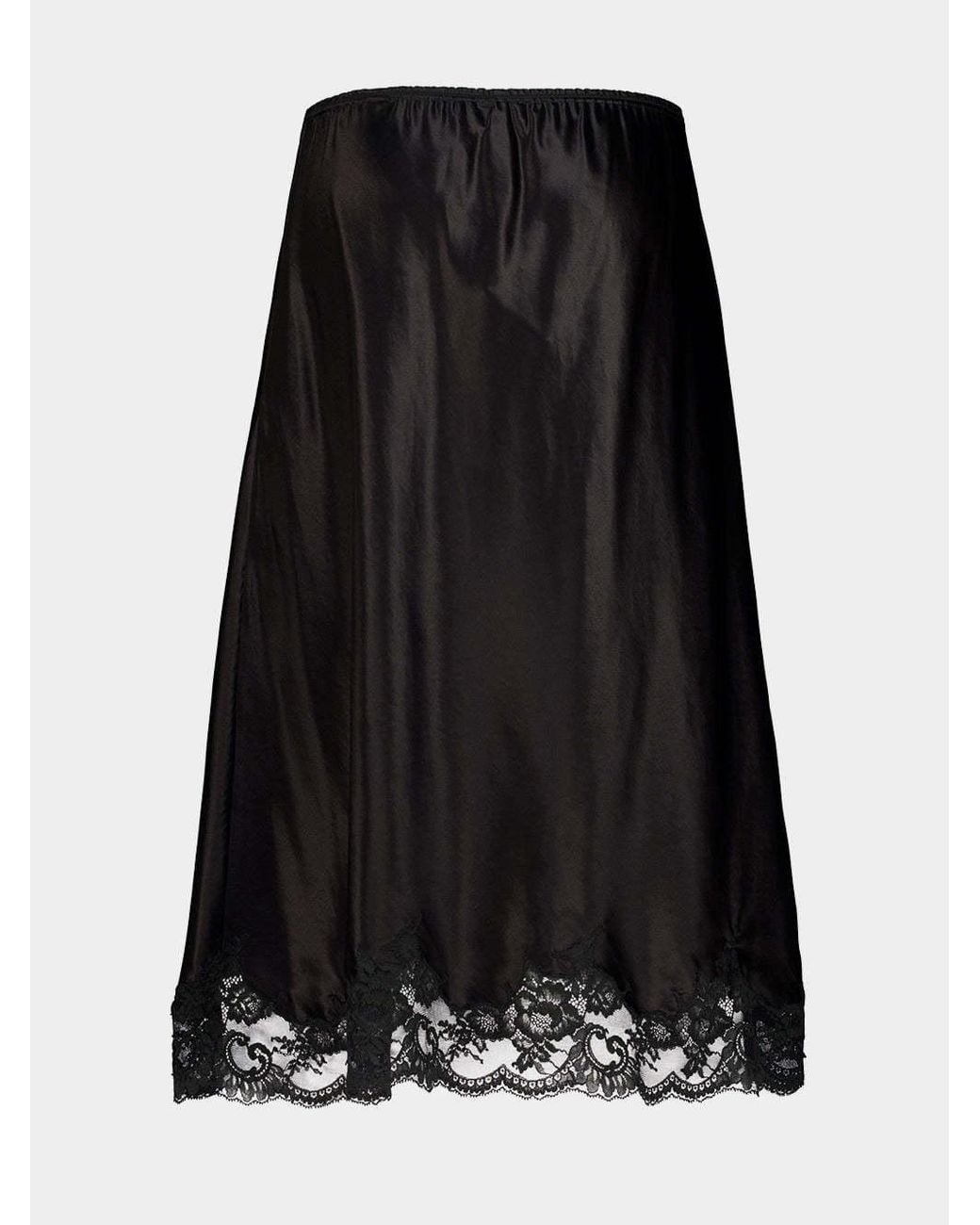 Rabanne Black Lace-Trim Satin Midi Skirt