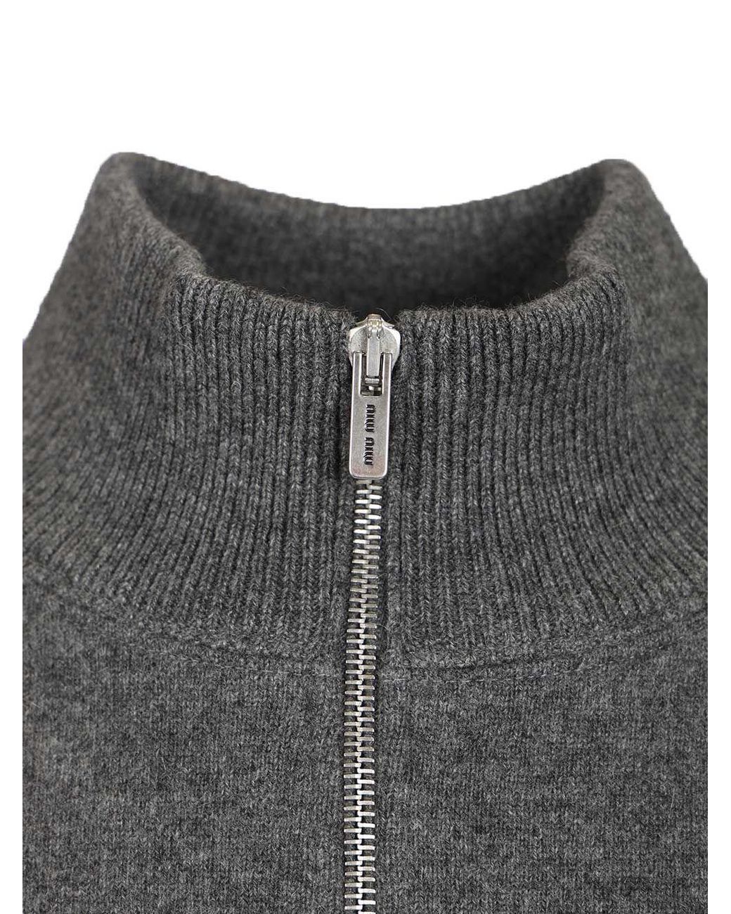 Miu Miu Gray Half-Zipped Jumper