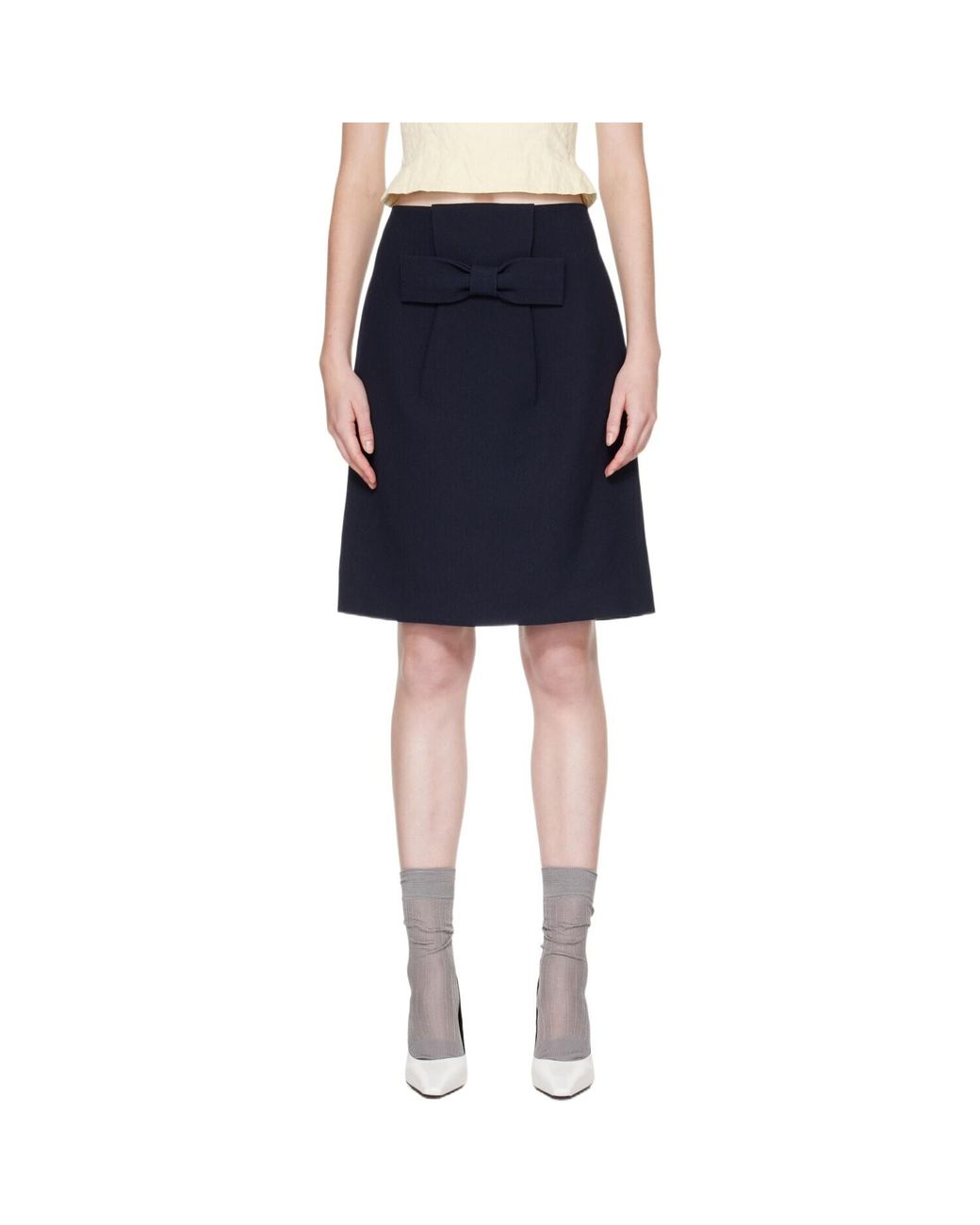 ShuShu/Tong Blue Bow Detail Straight Midi Skirt
