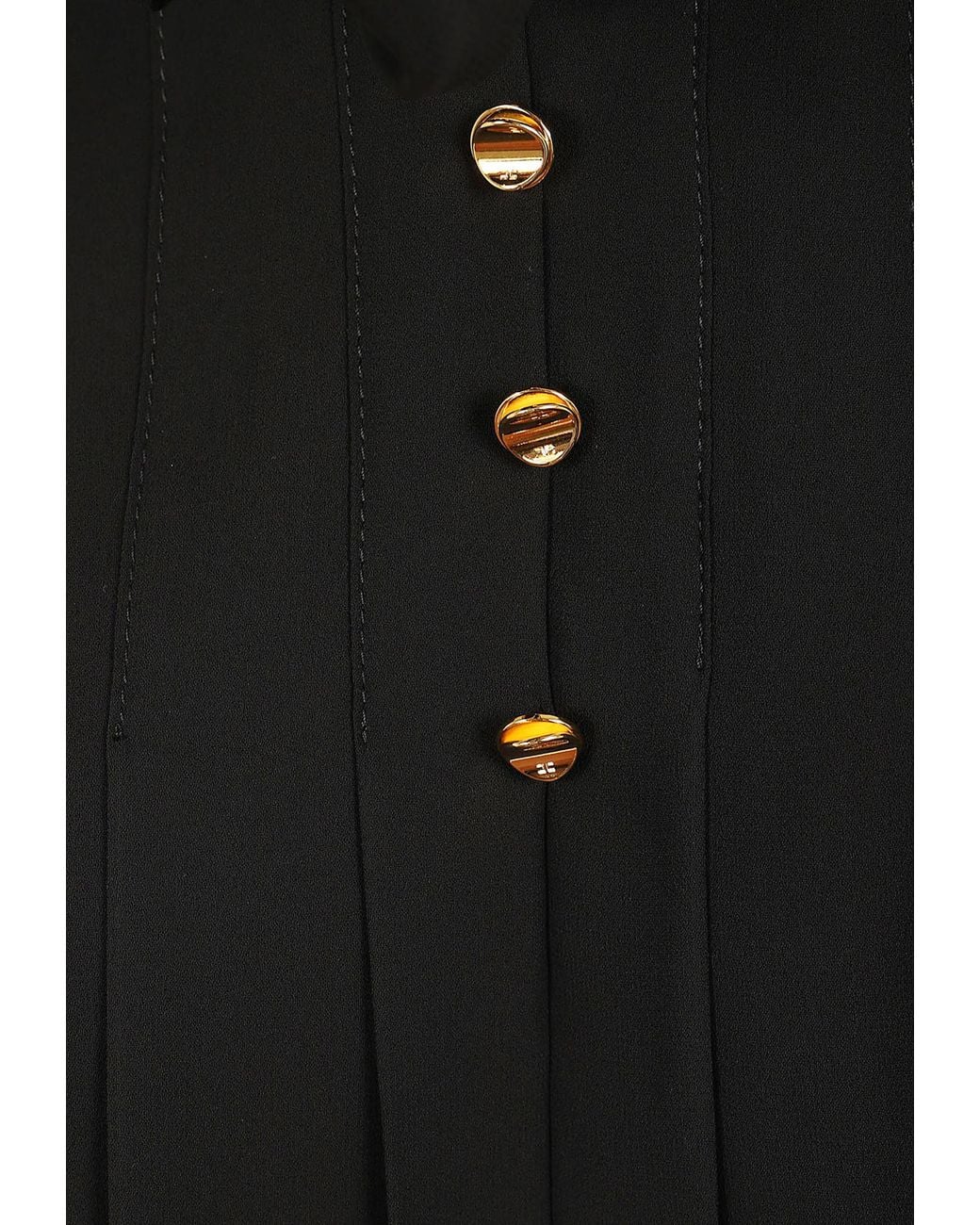 Elisabetta Franchi Black Pleated Tie-Neck Top