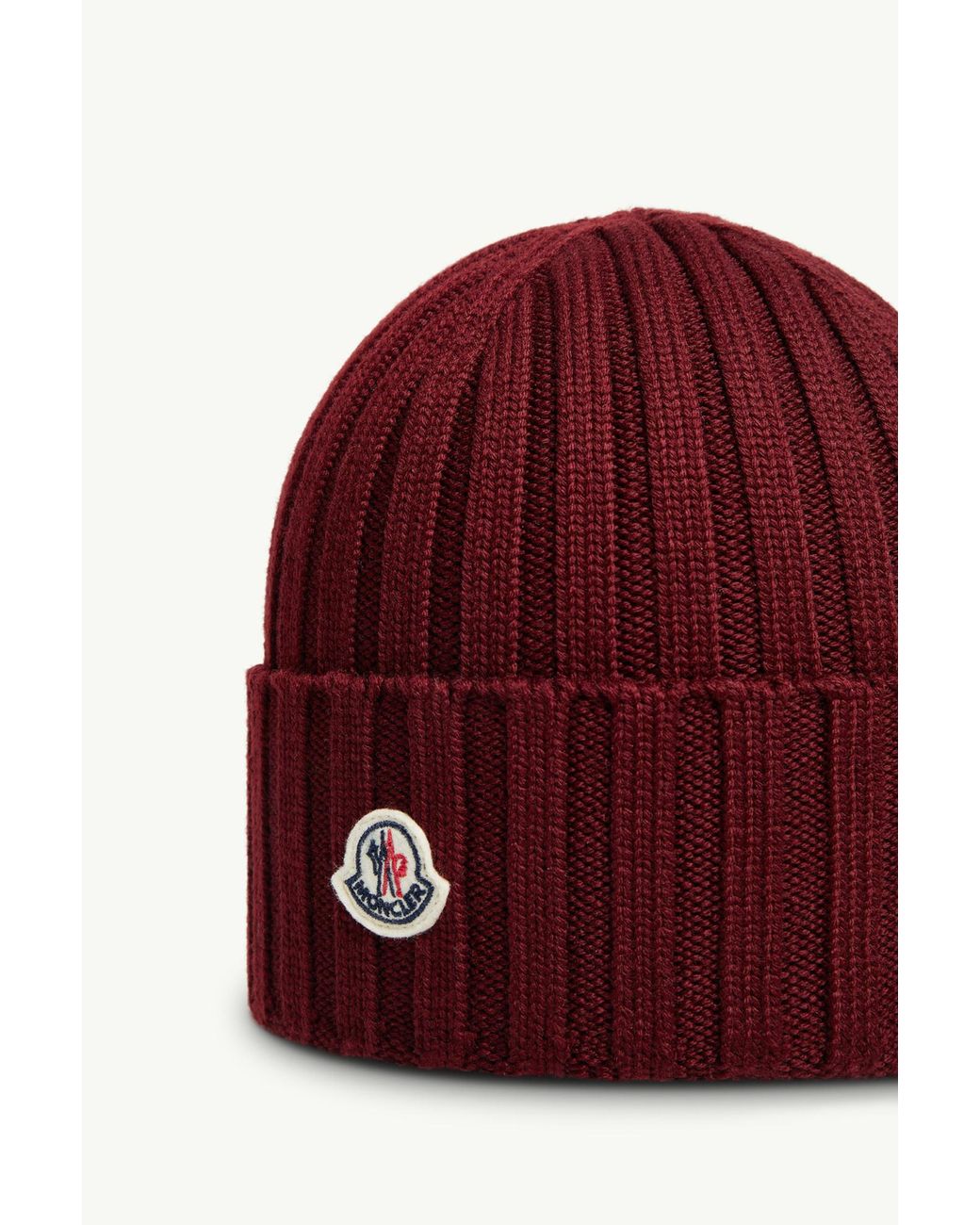 Moncler Red Logo Patch Ribbed Beanie
