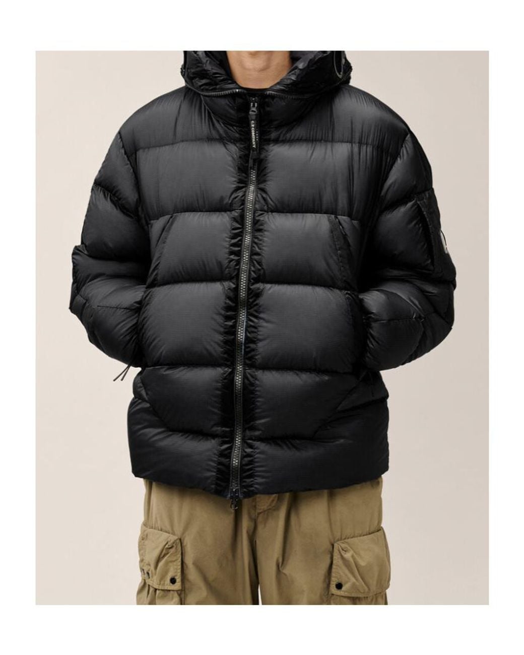 C P Company Black Explorer Hooded Down Jacket for men