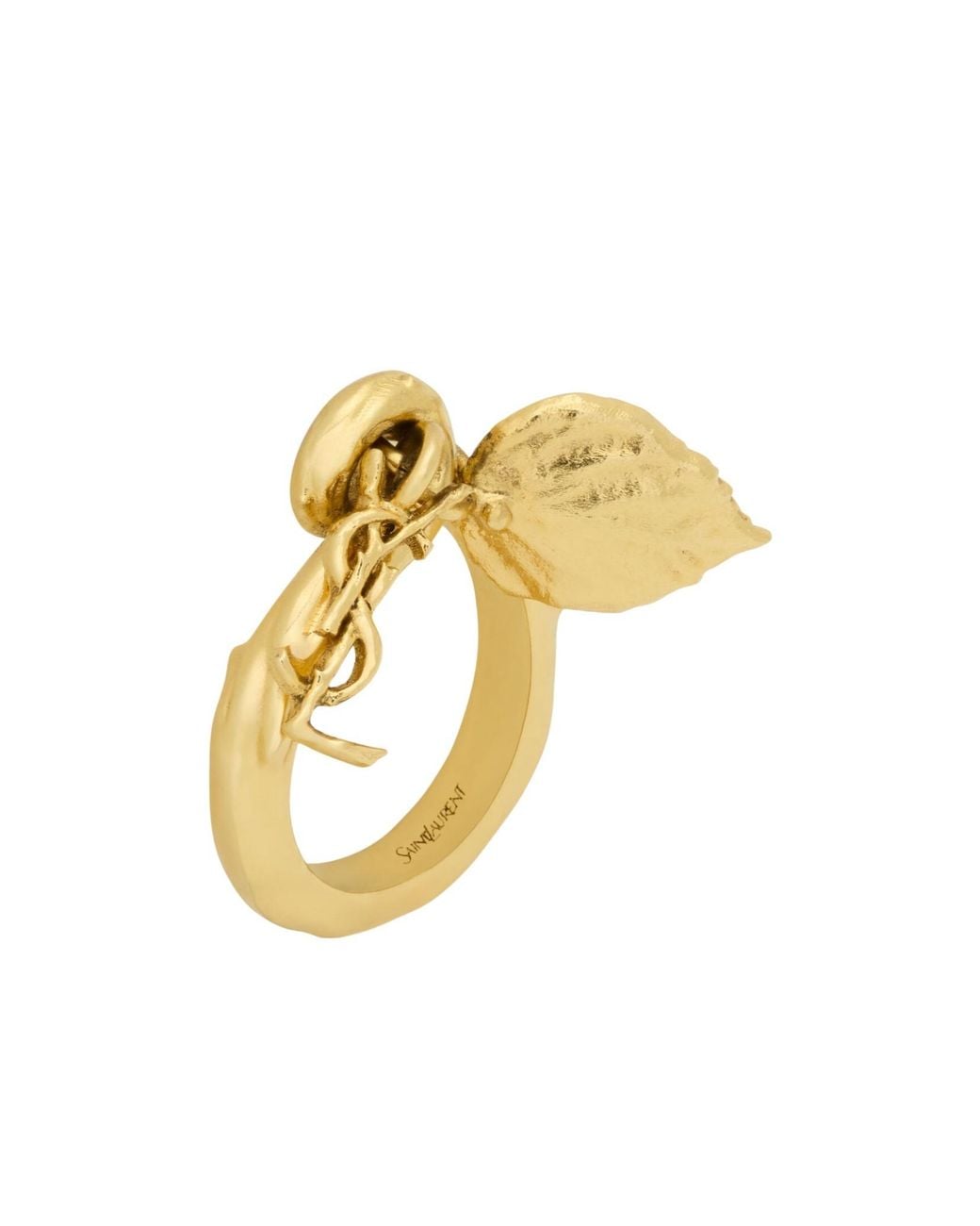 Saint Laurent Metallic Cassandre Leaf Charm Ring