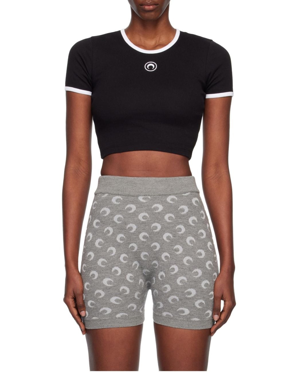 MARINE SERRE Black Moon Embroidered Crop Top