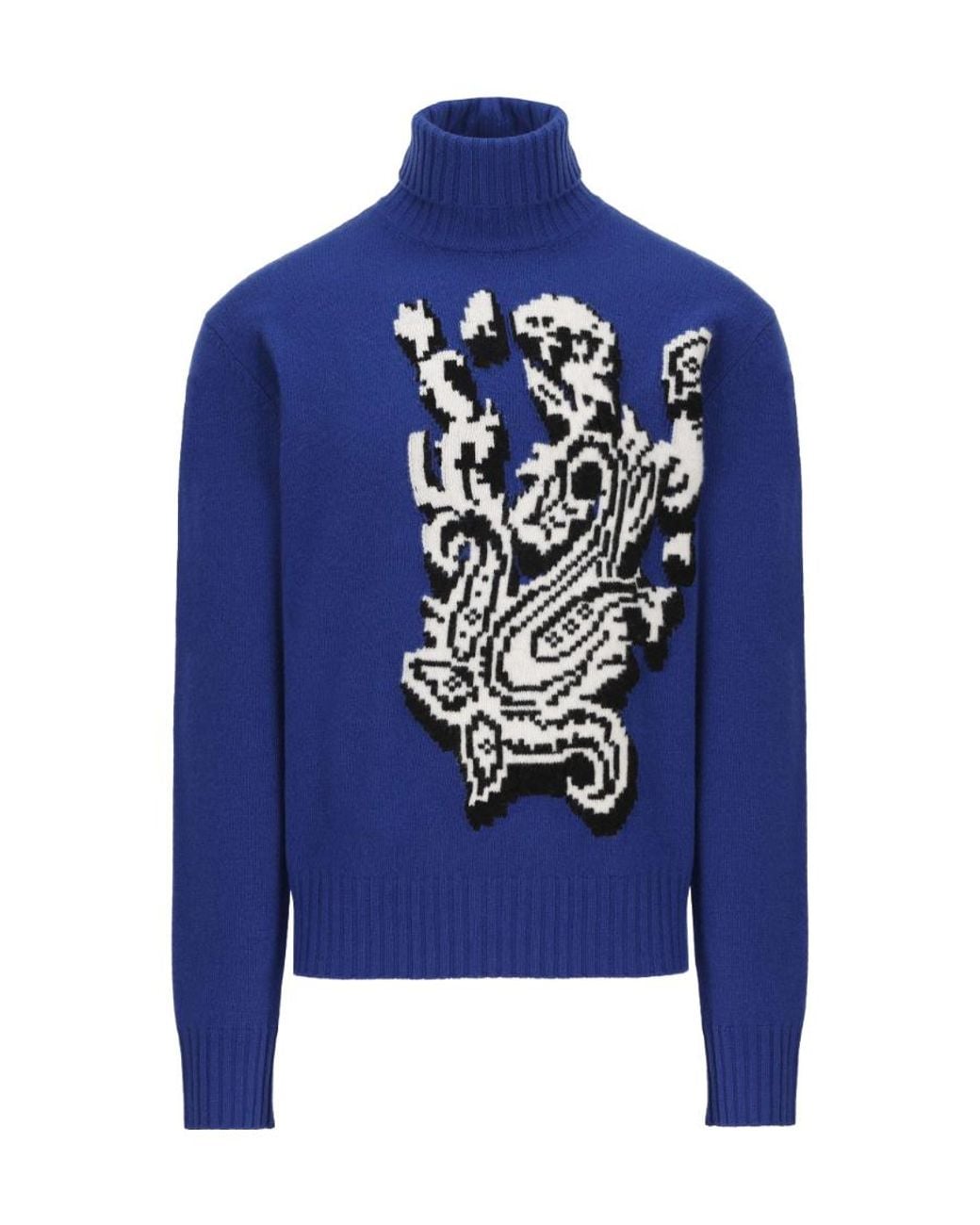 Etro Blue Graphic Intarsia Knitted Jumper for men