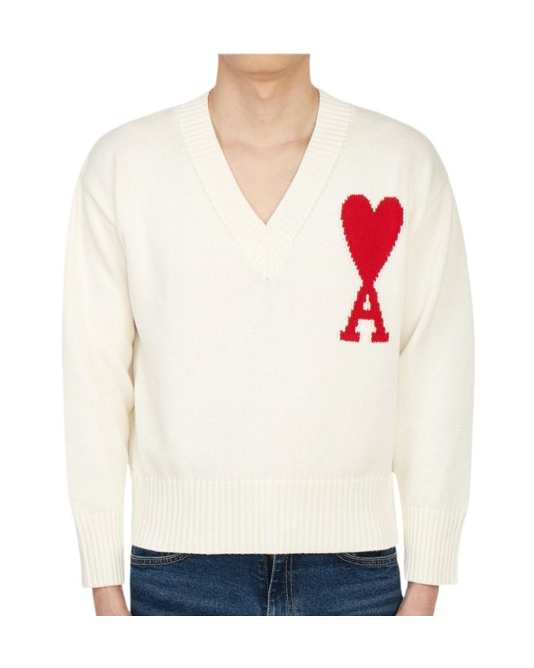 AMI White V-Neck Sweater for men