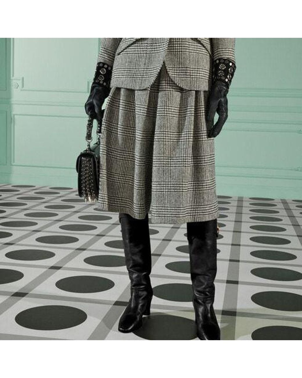 Gucci Gray Prince Of Wales Check-Patterned Houndstooth Skirt